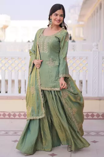 Pista color fendy crush heavy embroidered ceremonial suit