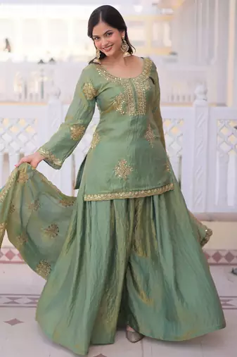 Pista color fendy crush heavy embroidered ceremonial suit