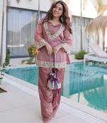 Pink color beautful embroidered punjabi suit with matching purse