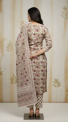 Beige color cotton stylish and trendy kurta set for girls 2