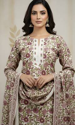 Beige color cotton stylish and trendy kurta set for girls 3