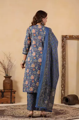 Blue color cotton stylish and trendy kurta set for girls