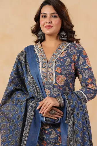 Blue color cotton stylish and trendy kurta set for girls