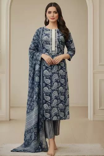 Teal color cotton fabric stylish and trendy kurta set for ethnic girls