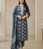 Teal color cotton fabric stylish and trendy kurta set for ethnic girls