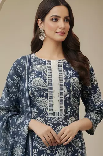 Teal color cotton stylish and trendy kurta set for girls