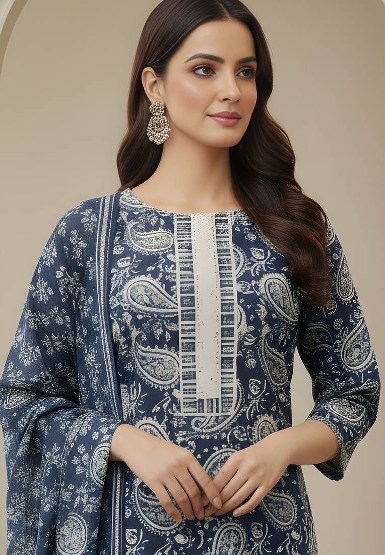 Teal color cotton fabric stylish and trendy kurta set for ethnic girls