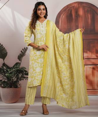 Lemon color cotton stylish and trendy kurta set for girls 1