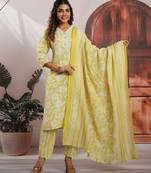 Lemon color cotton fabric stylish and trendy kurta set for ethnic girls