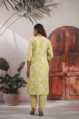 Lemon color cotton stylish and trendy kurta set for girls 2