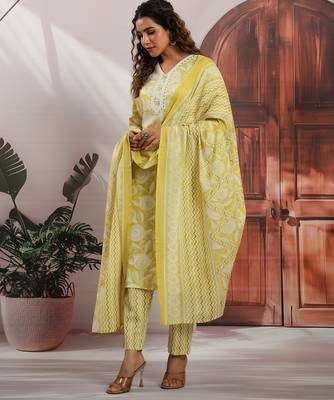 Lemon color cotton stylish and trendy kurta set for girls 4