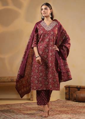 Maroon color cotton stylish and trendy kurta set for girls 1