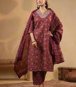 Maroon color cotton fabric stylish and trendy kurta set for ethnic girls