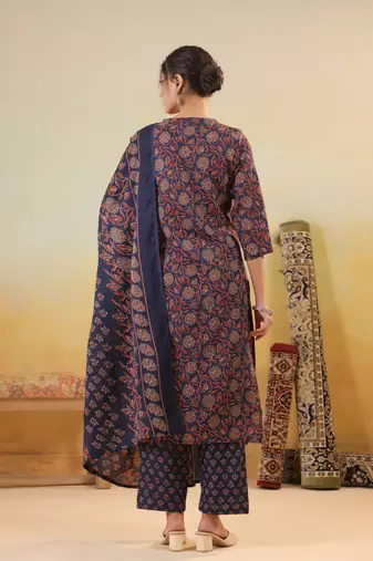 Blue color cotton stylish and trendy kurta set for girls