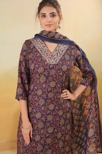 Blue color cotton stylish and trendy kurta set for girls