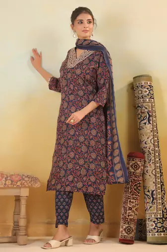 Blue color cotton stylish and trendy kurta set for girls