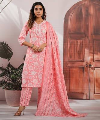 Pink color cotton stylish and trendy kurta set for girls 1
