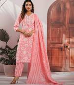 Pink color cotton fabric stylish and trendy kurta set for ethnic girls