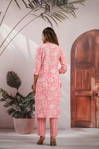 Pink color cotton stylish and trendy kurta set for girls