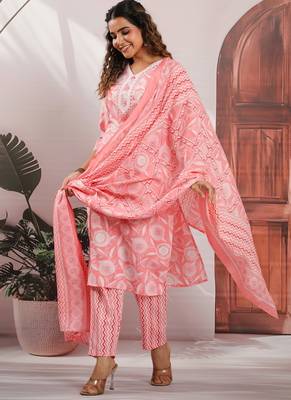 Pink color cotton stylish and trendy kurta set for girls 4