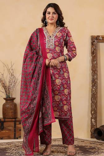 Pink color cotton fabric stylish and trendy kurta set for ethnic girls
