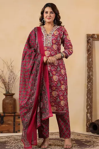 Pink color cotton fabric stylish and trendy kurta set for ethnic girls