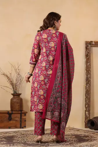 Pink color cotton stylish and trendy kurta set for girls