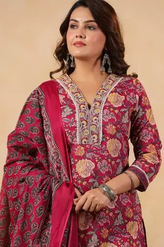 Pink color cotton stylish and trendy kurta set for girls