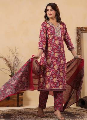 Pink color cotton stylish and trendy kurta set for girls 4
