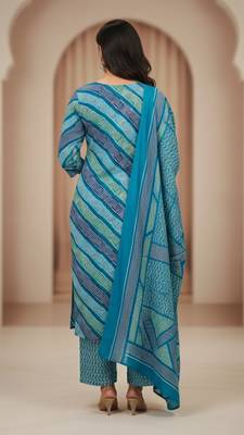 Firozi color cotton stylish and trendy kurta set for girls 2