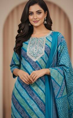 Firozi color cotton stylish and trendy kurta set for girls 3