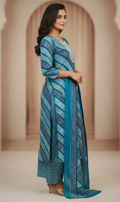 Firozi color cotton stylish and trendy kurta set for girls 4
