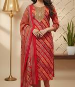 Red color cotton fabric stylish and trendy kurta set for ethnic girls