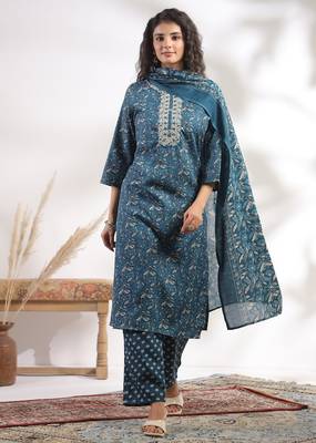 Blue color cotton stylish and trendy kurta set for girls 2