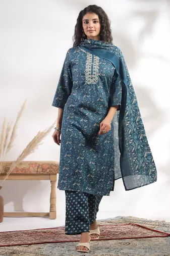 Blue color cotton stylish and trendy kurta set for girls