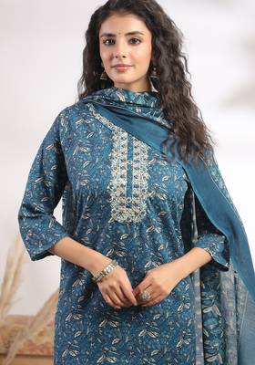 Blue color cotton stylish and trendy kurta set for girls 3