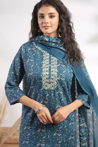 Blue color cotton stylish and trendy kurta set for girls