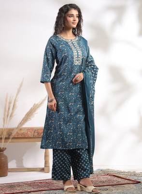 Blue color cotton stylish and trendy kurta set for girls 4