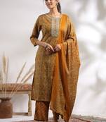 Mustard color cotton fabric stylish and trendy kurta set for ethnic girls