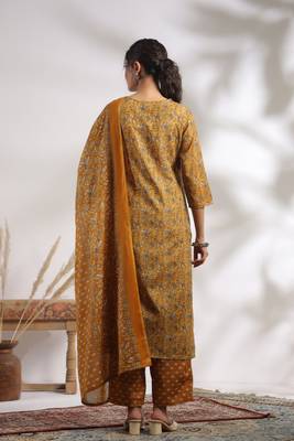 Mustard color cotton stylish and trendy kurta set for girls 2