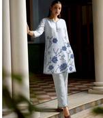Sky blue color beautiful girlie chinon fabric embroidered kurta set