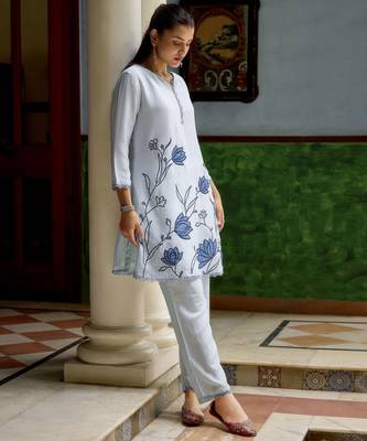 Sky blue color beautiful chinon embroidered kurta set 4