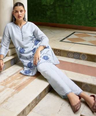 Sky blue color beautiful chinon embroidered kurta set 5