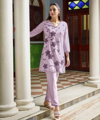 Purple color beautiful chinon embroidered kurta set 1
