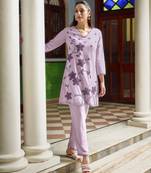 Purple color beautiful girlie chinon fabric embroidered kurta set