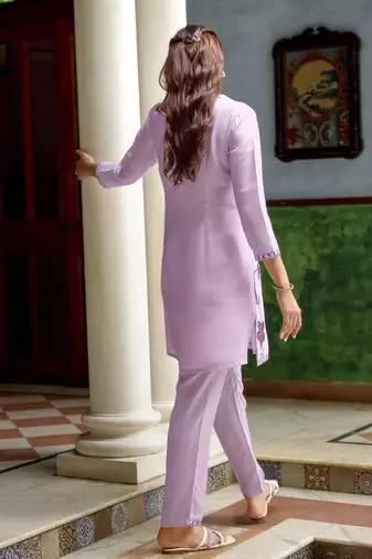 Purple color beautiful chinon embroidered kurta set