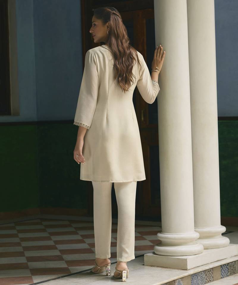 Pista color beautiful girlie chinon fabric embroidered kurta set