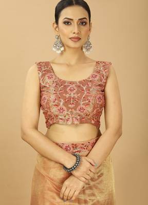 golden fancy net embroidery saree with designer lace border 5