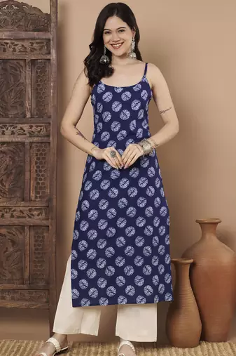 Blue color cotton fabric designer printed stylish formal kurta
