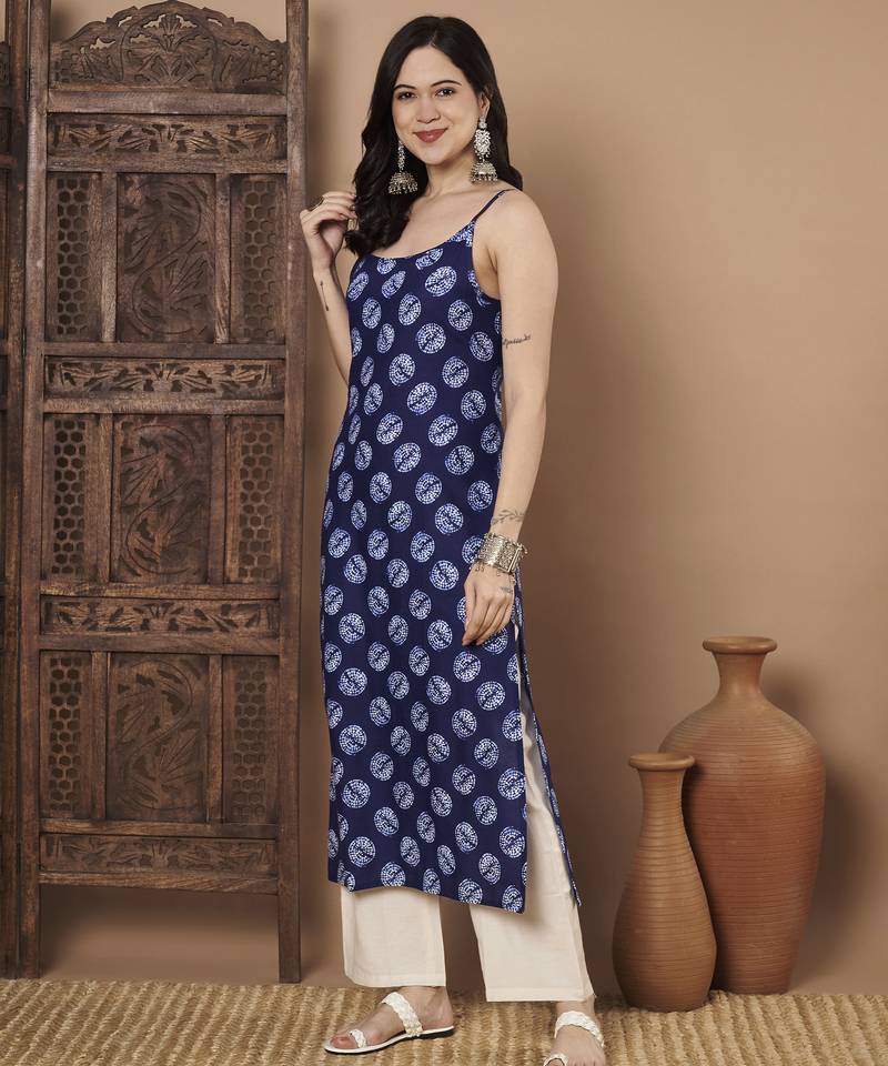 Blue color cotton fabric designer printed stylish formal kurta